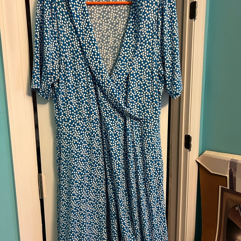 Boden Blue and White Spotted Midi Dress